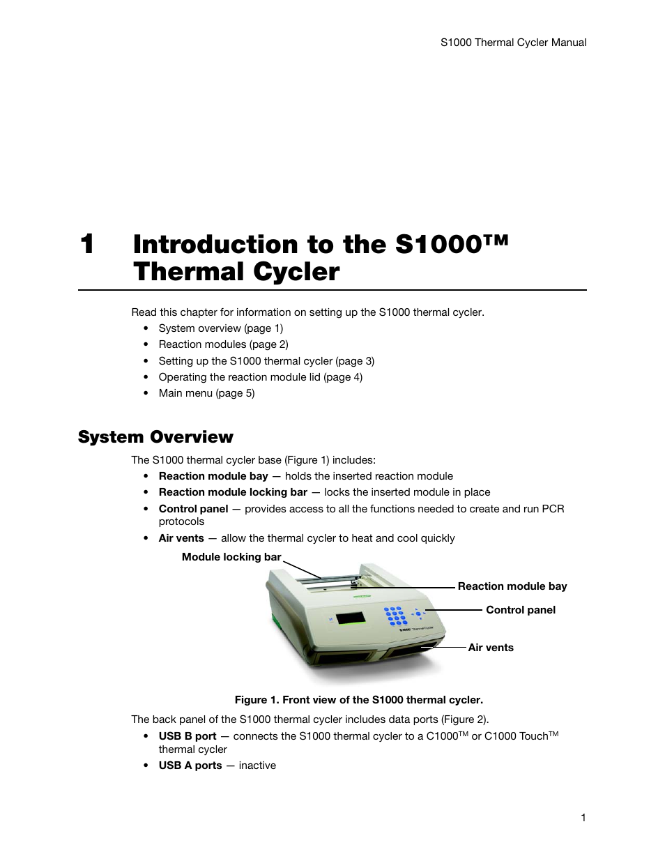 1 introduction to the s1000™ thermal cycler, System overview, Introduction to the s1000™ thermal cycler | Bio-Rad S1000™ Thermal Cycler User Manual | Page 10 / 41