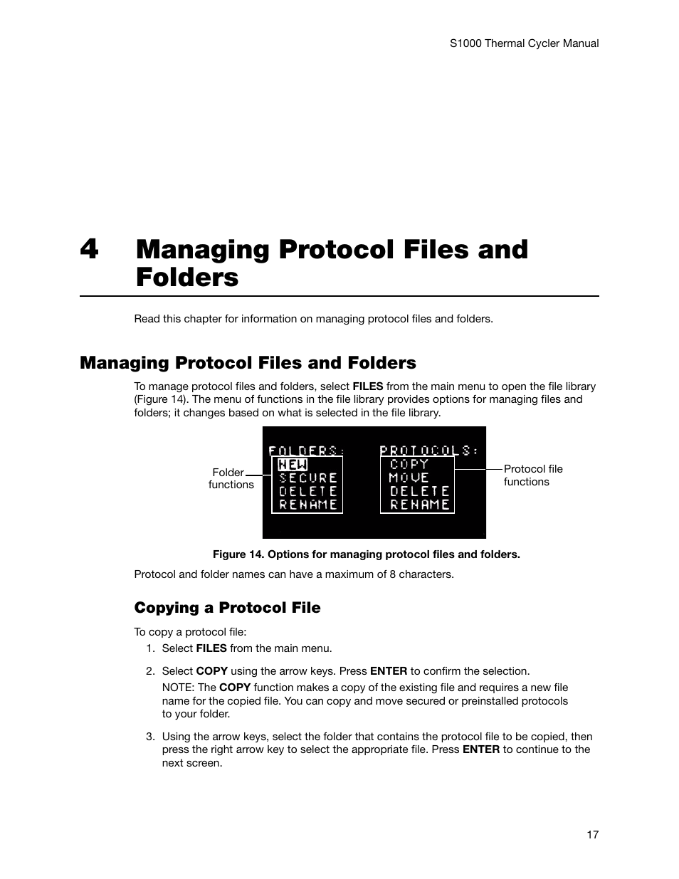 4 managing protocol files and folders, Managing protocol files and folders, Chapter 4. managing protocol files and folders | Bio-Rad S1000™ Thermal Cycler User Manual | Page 26 / 41