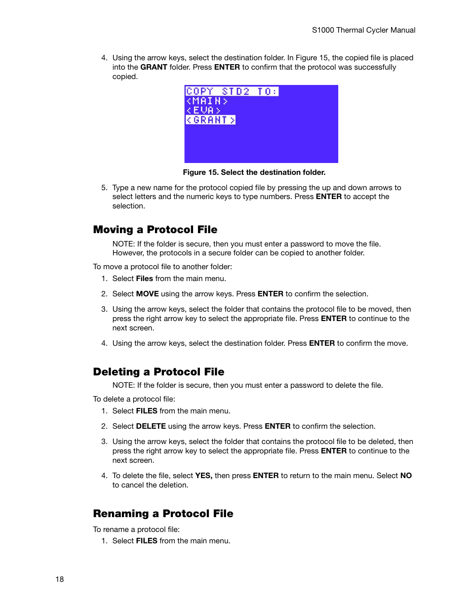 Moving a protocol file, Deleting a protocol file, Renaming a protocol file | Bio-Rad S1000™ Thermal Cycler User Manual | Page 27 / 41