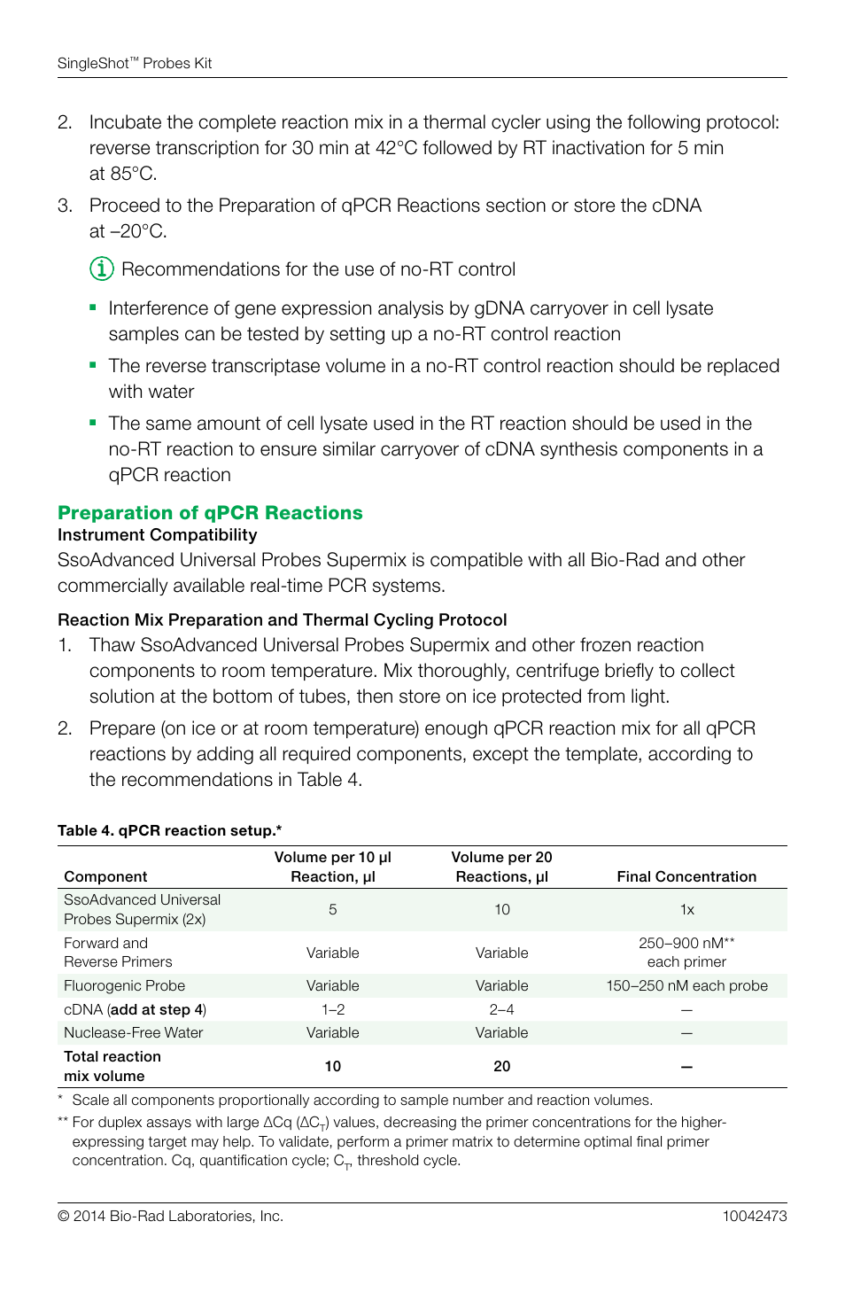 Bio-Rad SingleShot™ Cell Lysis RT-qPCR Kits User Manual | Page 4 / 12