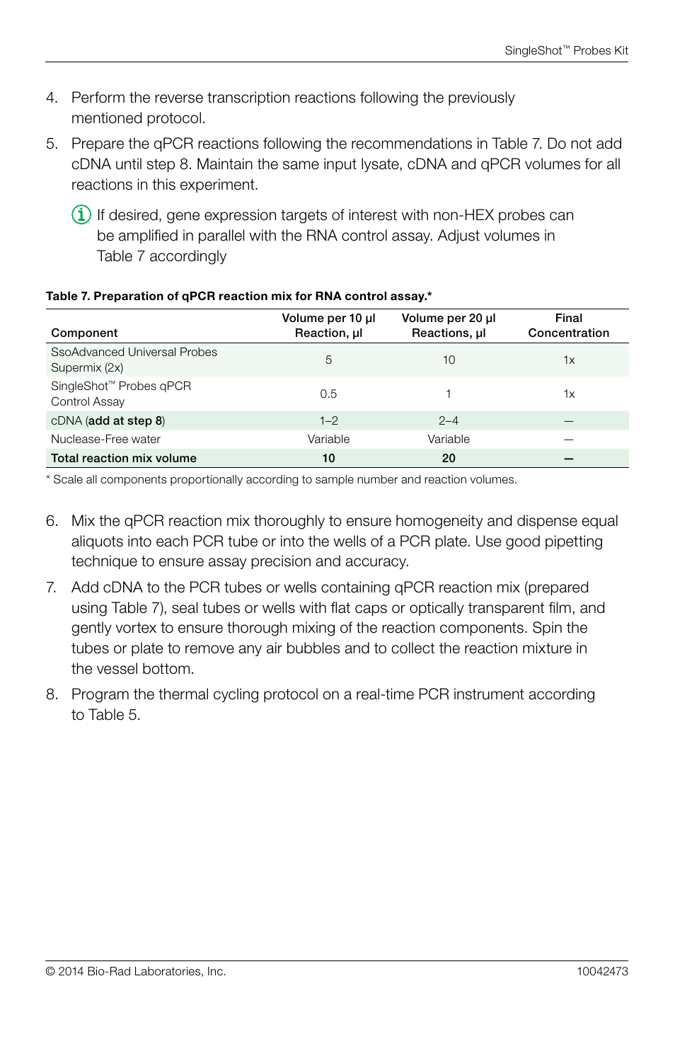 Bio-Rad SingleShot™ Cell Lysis RT-qPCR Kits User Manual | Page 7 / 12