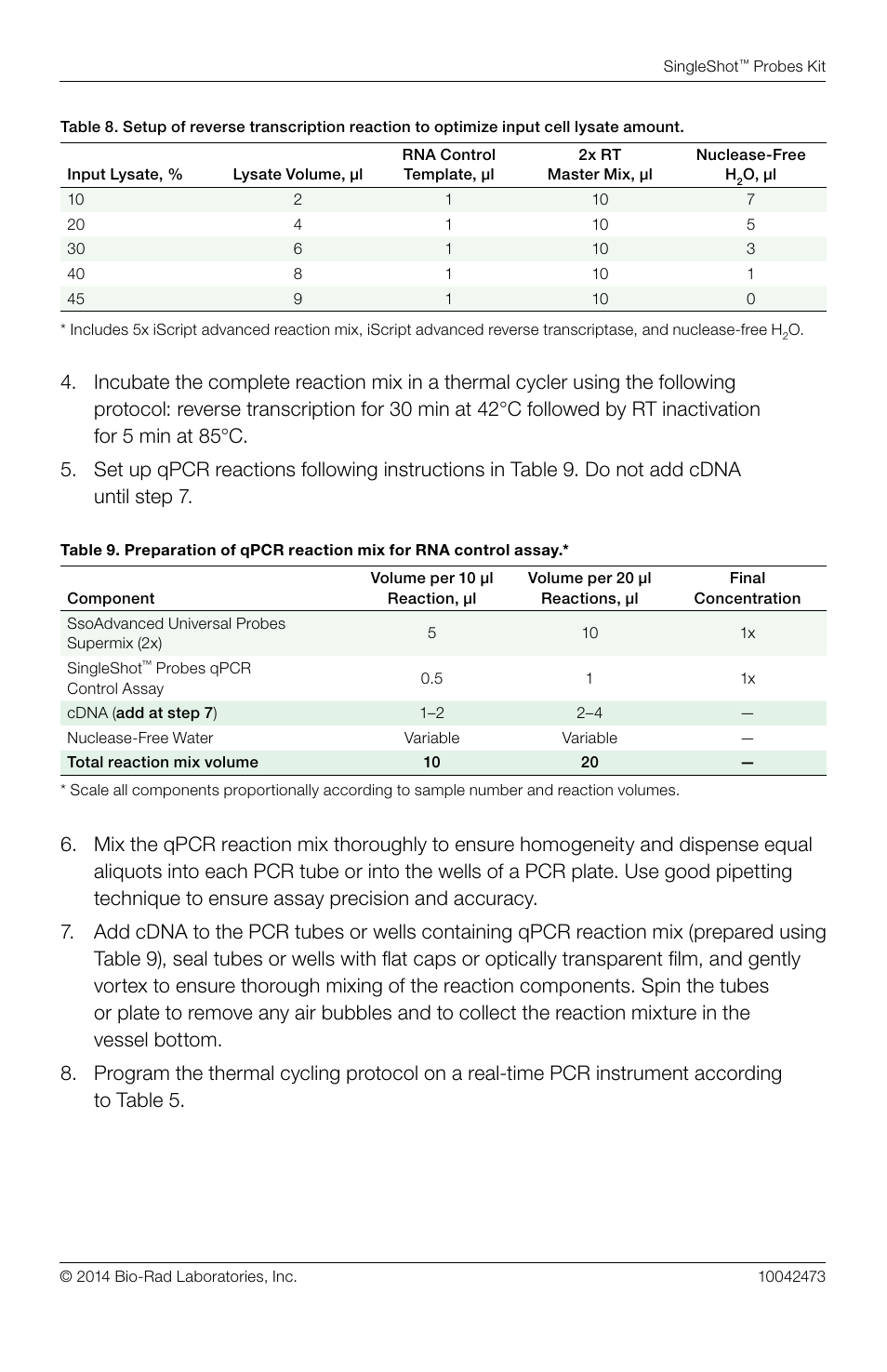 Bio-Rad SingleShot™ Cell Lysis RT-qPCR Kits User Manual | Page 9 / 12
