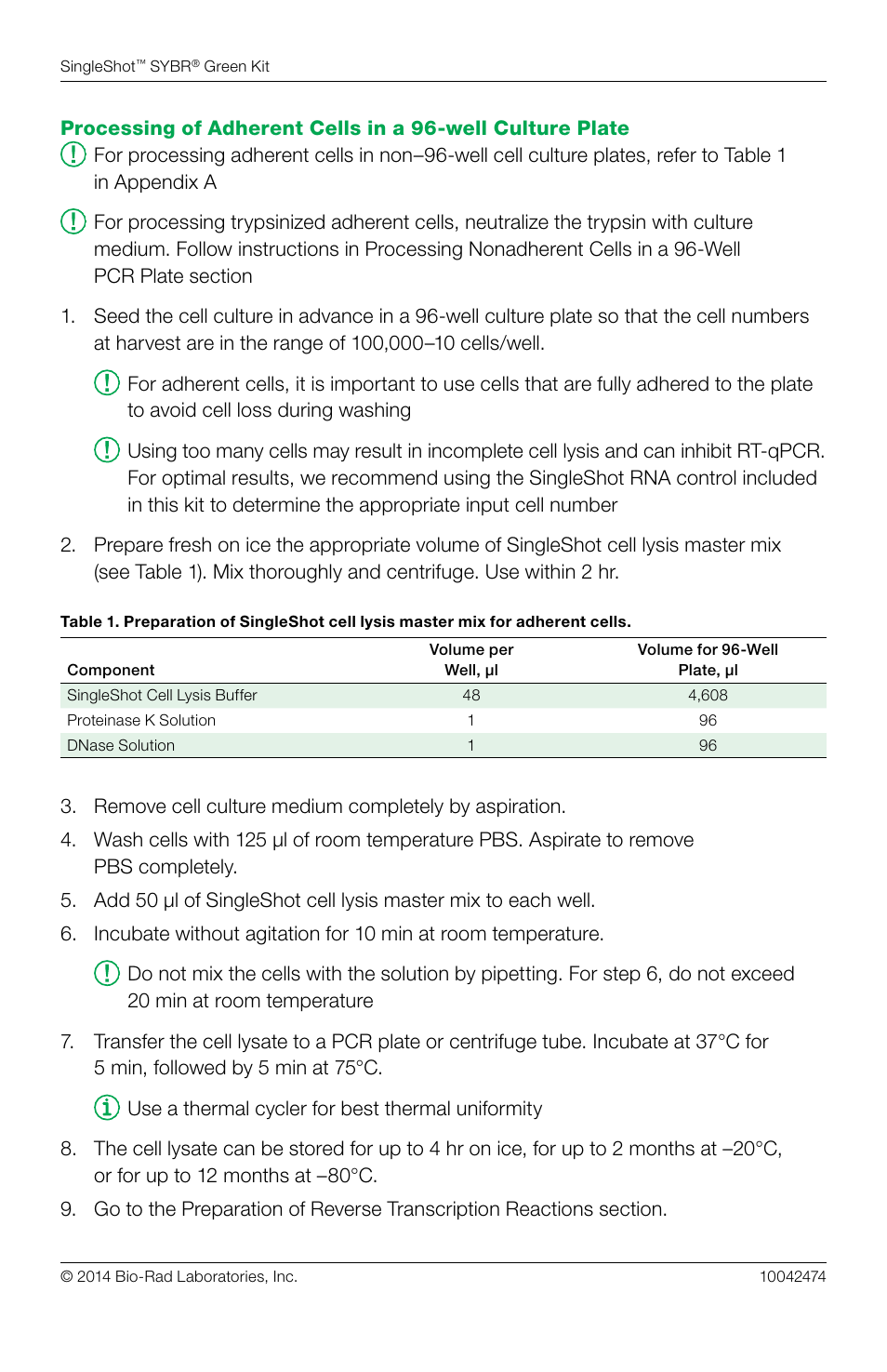 Bio-Rad SingleShot™ Cell Lysis RT-qPCR Kits User Manual | Page 2 / 14