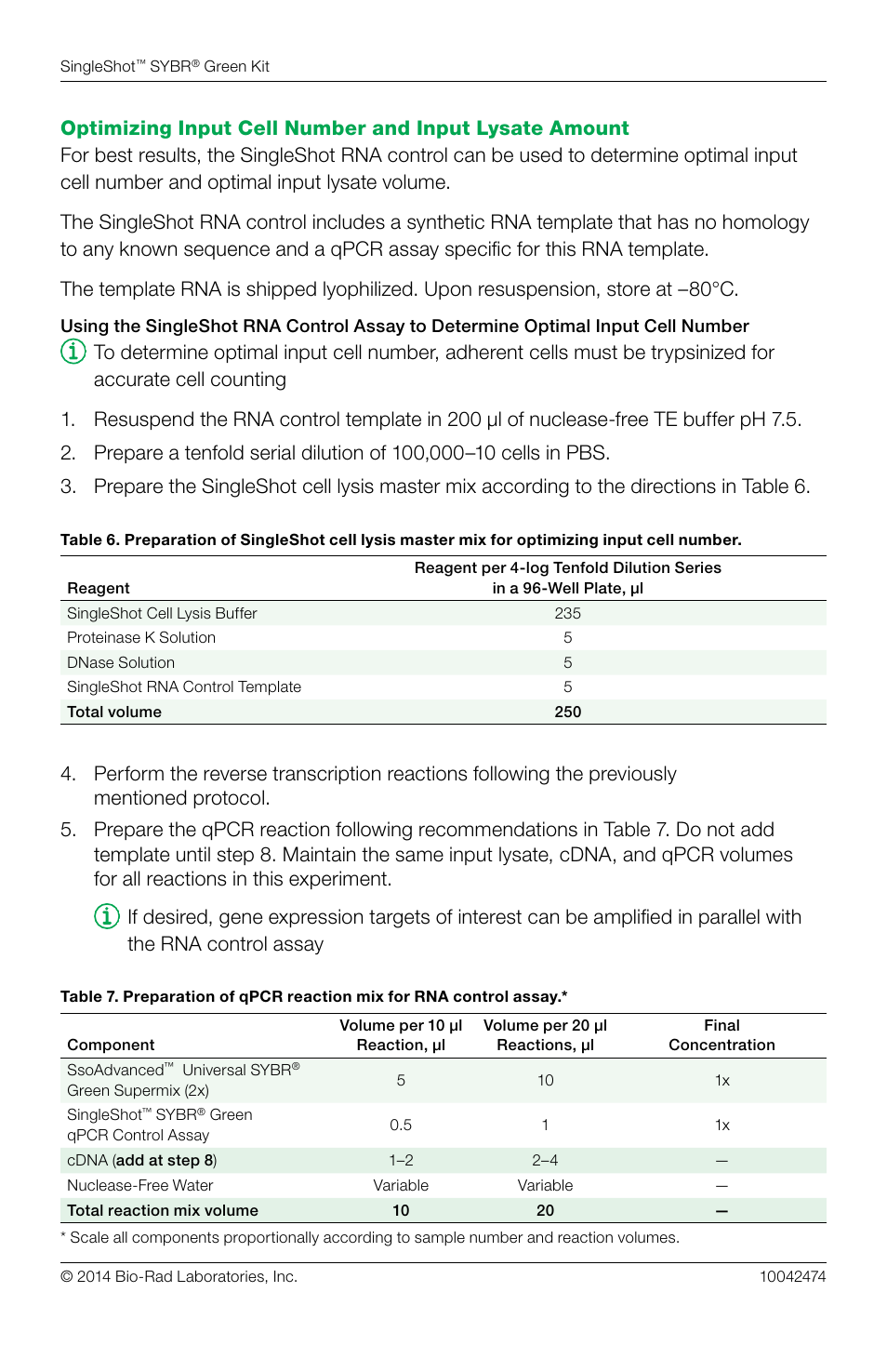 Bio-Rad SingleShot™ Cell Lysis RT-qPCR Kits User Manual | Page 8 / 14