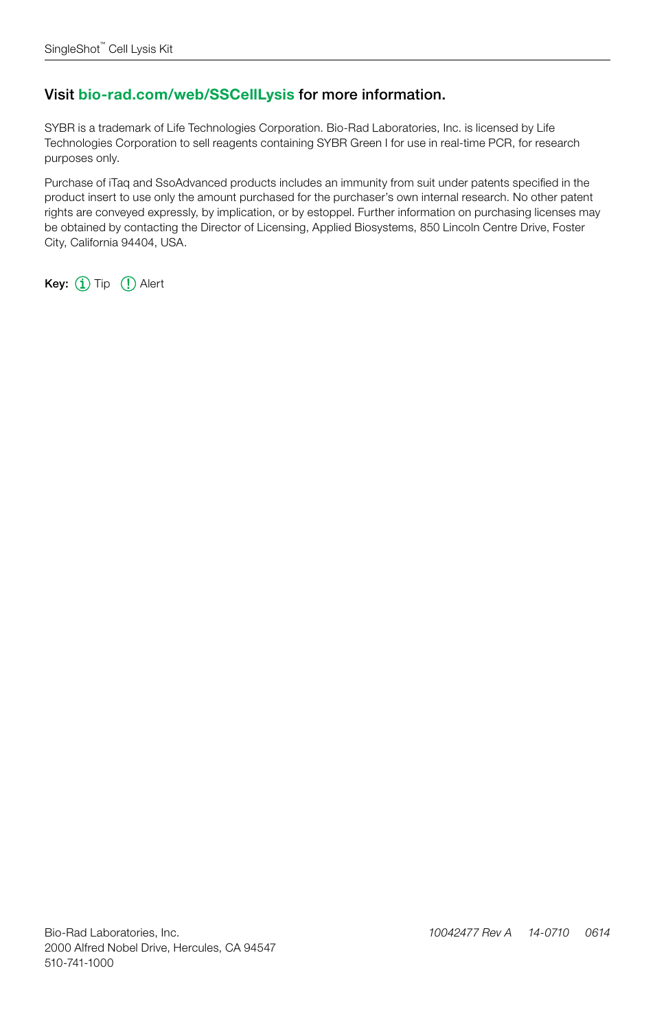 Bio-Rad SingleShot™ Cell Lysis RT-qPCR Kits User Manual | Page 10 / 10