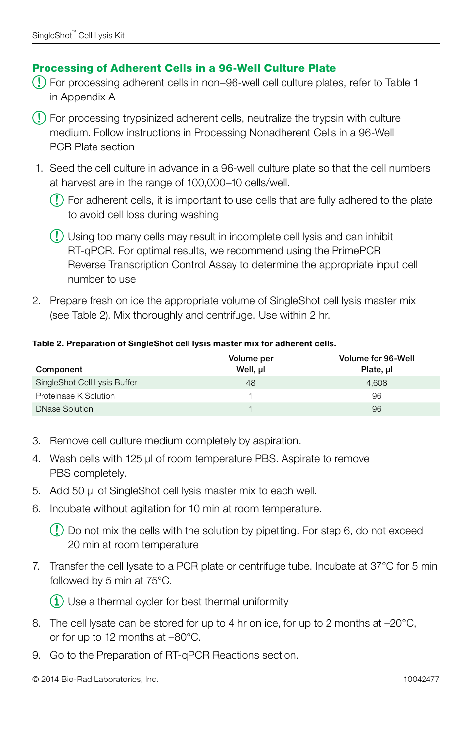 Bio-Rad SingleShot™ Cell Lysis RT-qPCR Kits User Manual | Page 2 / 10