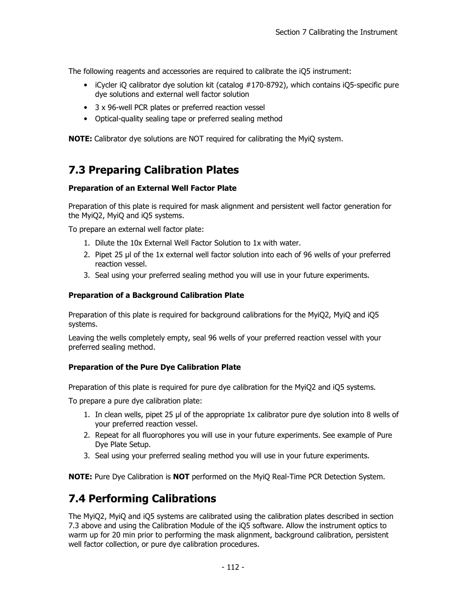 3 preparing calibration plates, 4 performing calibrations | Bio-Rad iQ™5 Optical System Software, Version 2.1 User Manual | Page 121 / 152