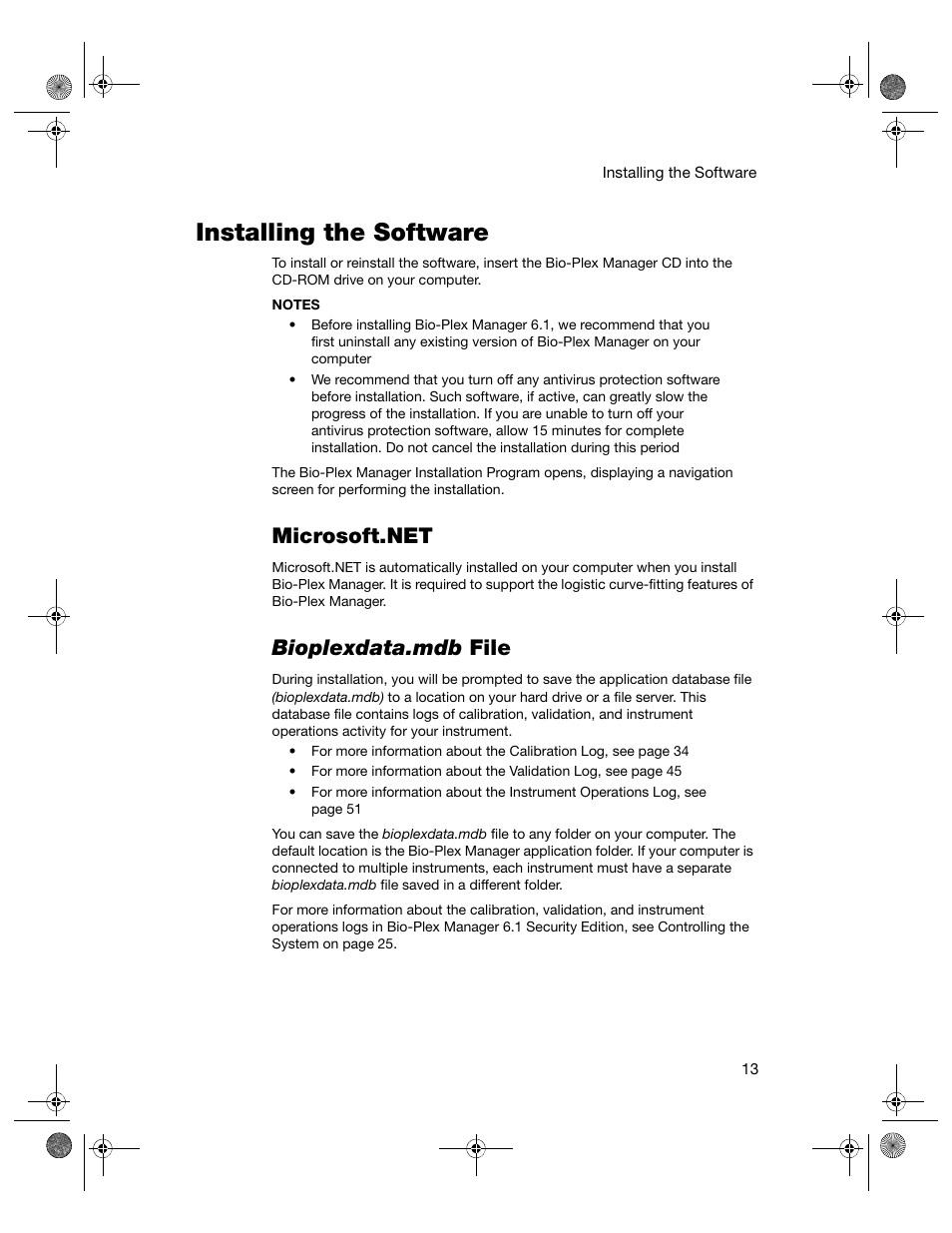 Installing the software, Microsoft.net, Bioplexdata.mdb file | Microsoft.net bioplexdata.mdb file | Bio-Rad Bio-Plex Software® Upgrades and Conversions User Manual | Page 25 / 260