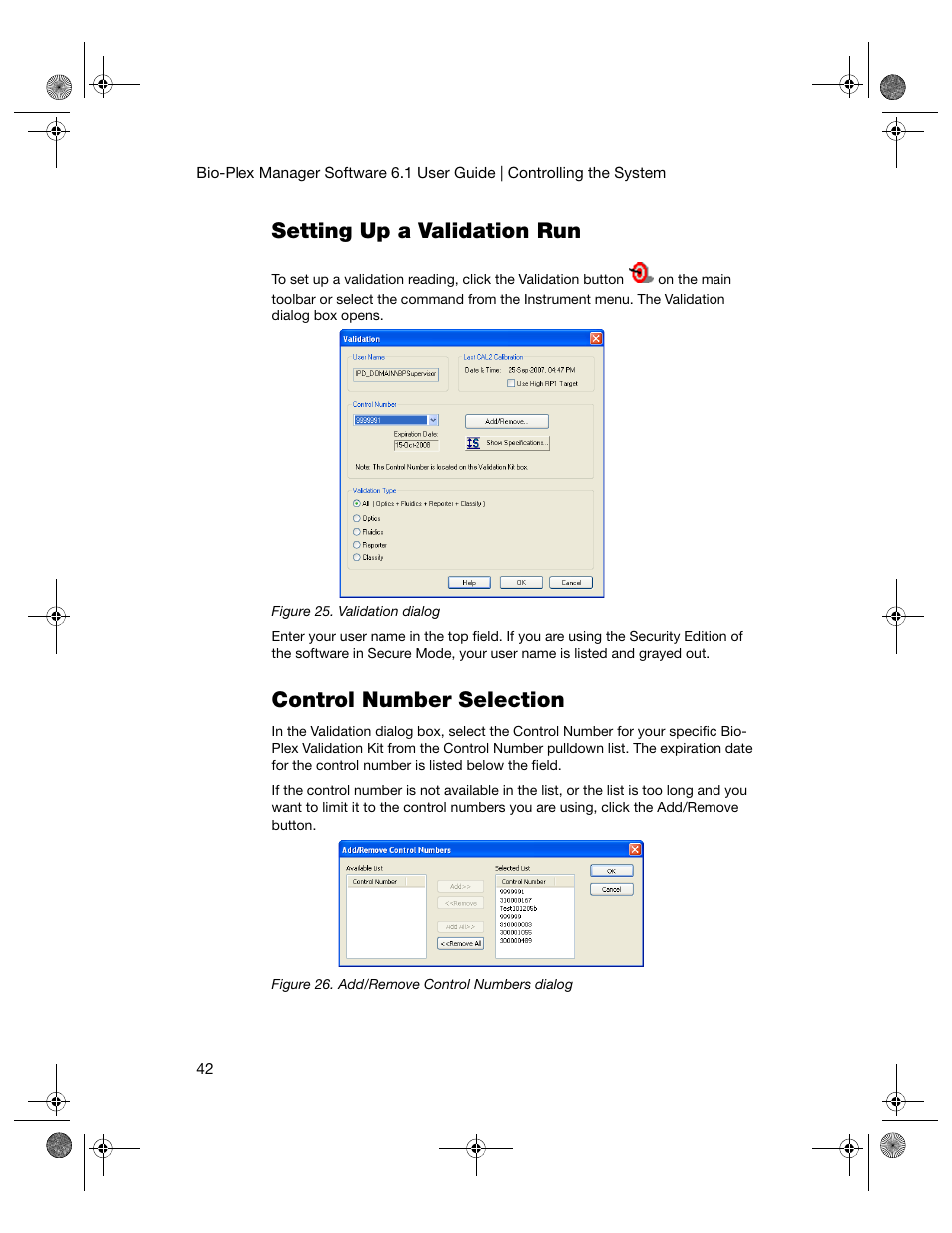 Setting up a validation run, Control number selection | Bio-Rad Bio-Plex Software® Upgrades and Conversions User Manual | Page 54 / 260