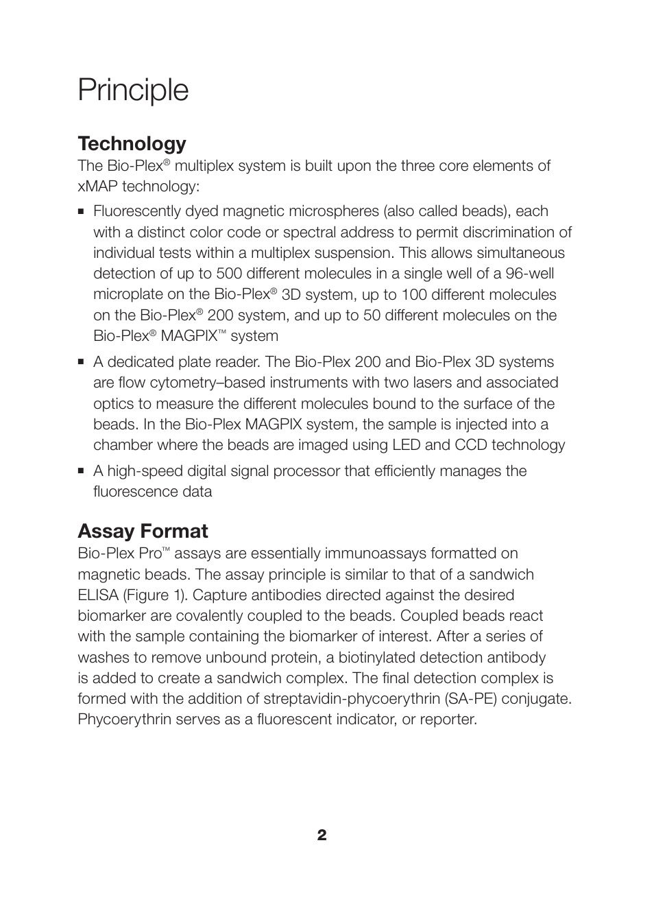 Principle, Principle 2, Technology | Assay format | Bio-Rad Bio-Plex Pro™ Human Chemokine Assays User Manual | Page 4 / 42