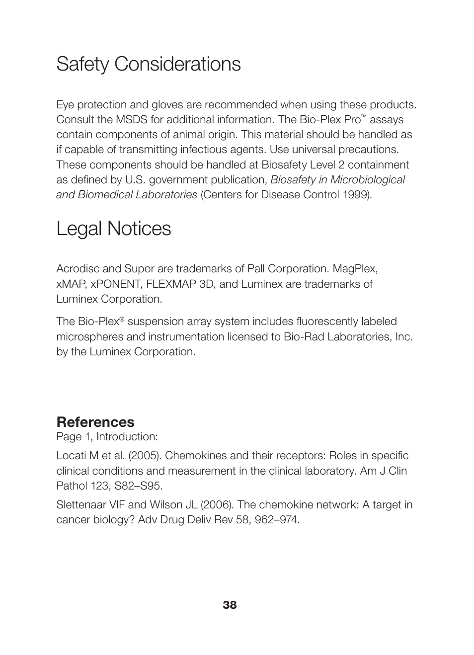 Safety considerations, Legal notices, References | Bio-Rad Bio-Plex Pro™ Human Chemokine Assays User Manual | Page 40 / 42