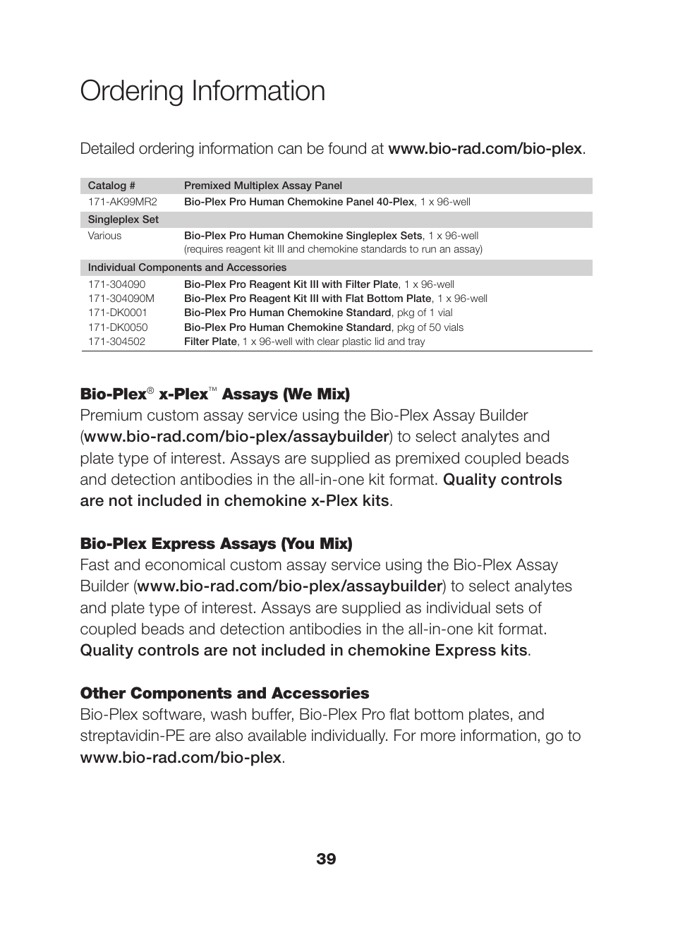 Ordering information, X-plex | Bio-Rad Bio-Plex Pro™ Human Chemokine Assays User Manual | Page 41 / 42