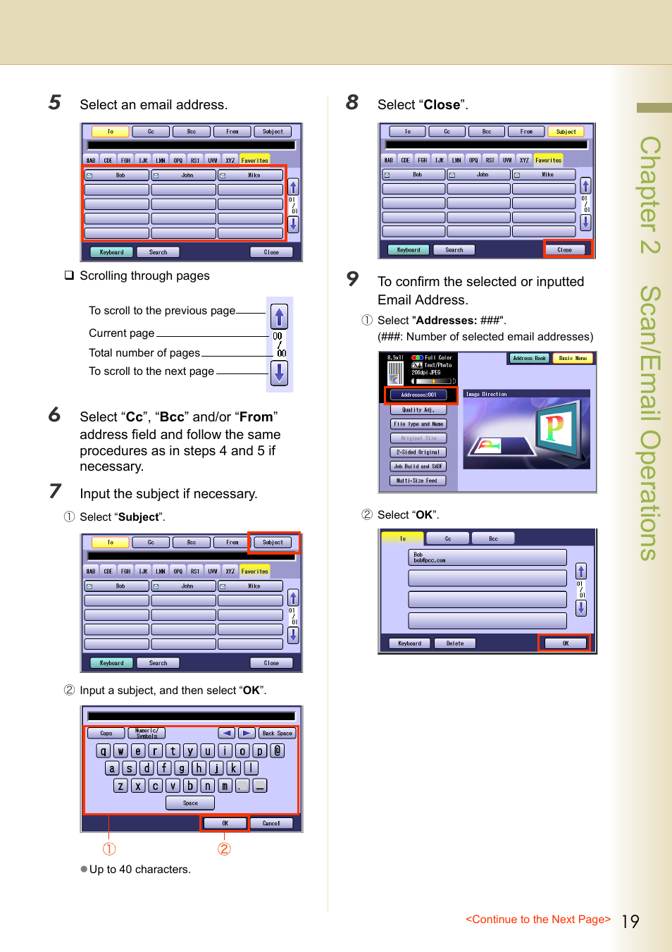 Chapter 2 scan/email operations | Black Box DP-C262 C322 User Manual | Page 19 / 54