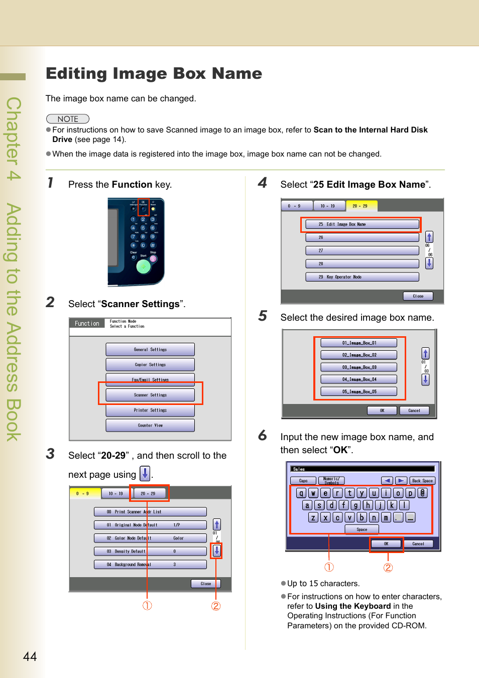 Editing image box name, Chapt er 4 a ddi ng to the address book | Black Box DP-C262 C322 User Manual | Page 44 / 54