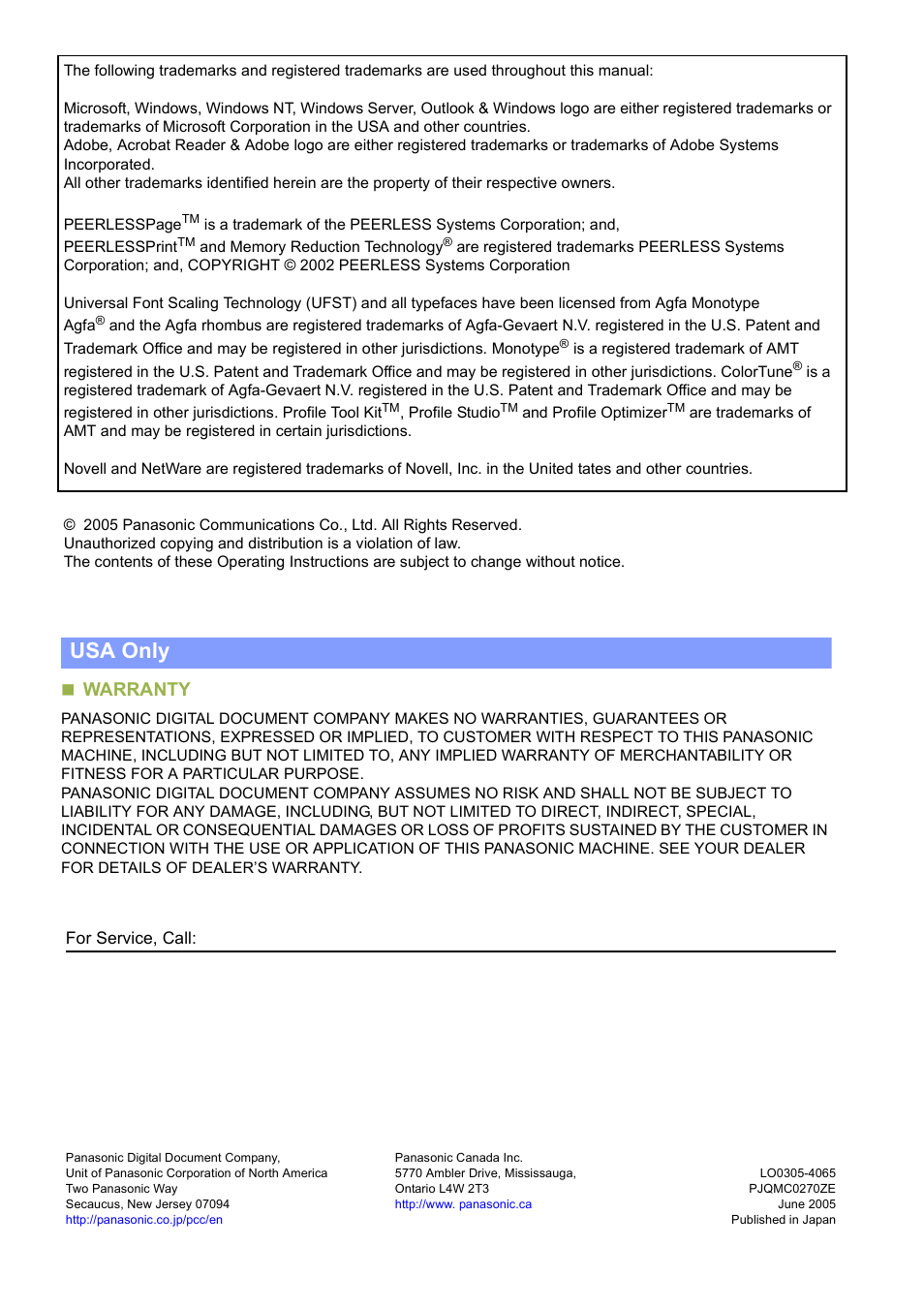 Usa only, Warranty | Black Box DP-C262 C322 User Manual | Page 54 / 54