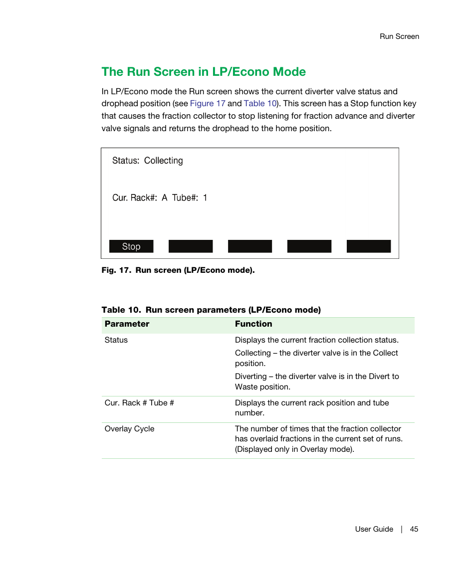 The run screen in lp/econo mode | Bio-Rad BioFrac™ Fraction Collector User Manual | Page 53 / 106