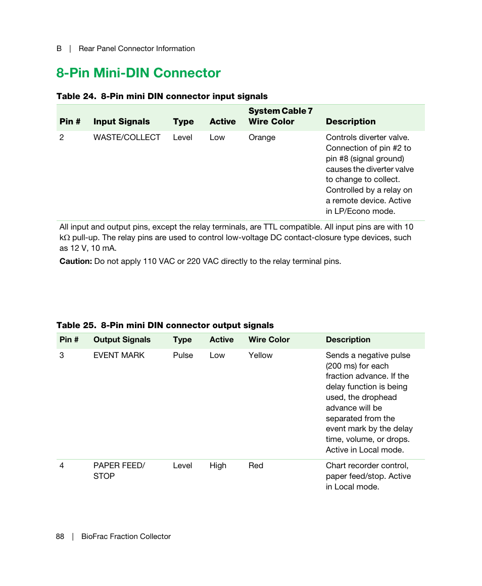 Pin mini-din connector | Bio-Rad BioFrac™ Fraction Collector User Manual | Page 96 / 106