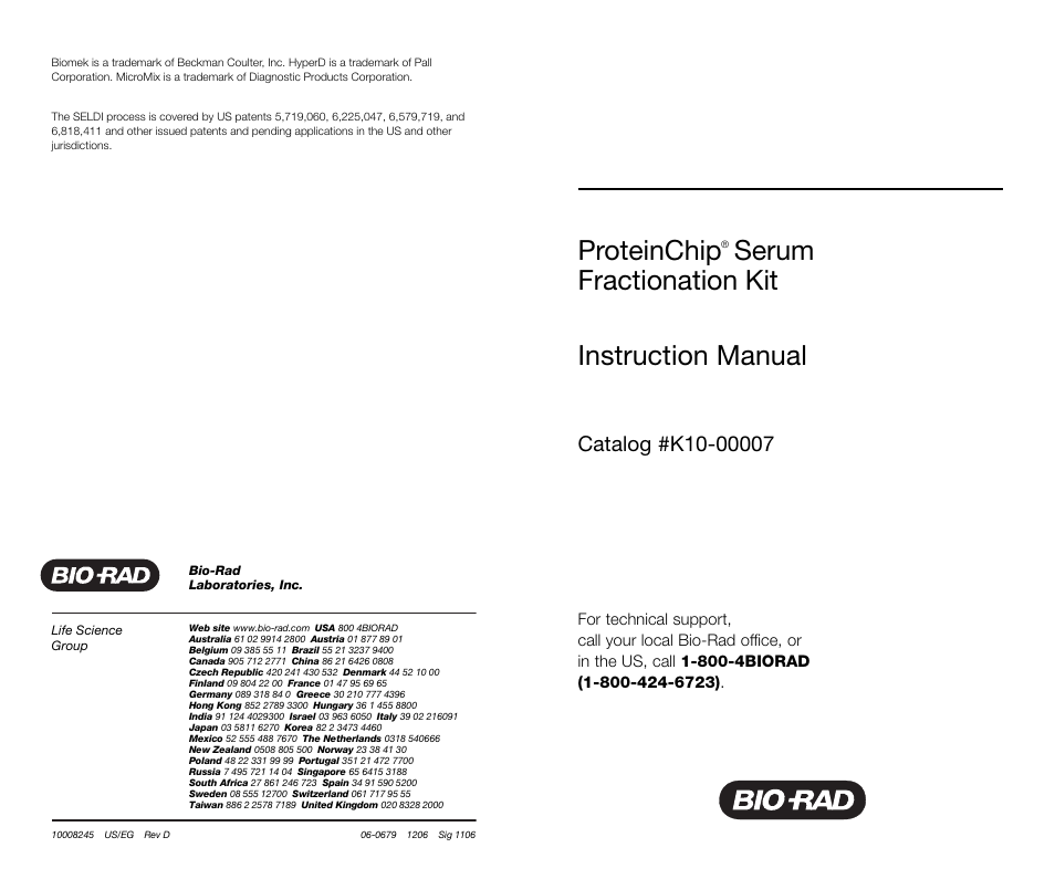 Bio-Rad ProteinChip Serum Fractionation Kits User Manual | 8 pages