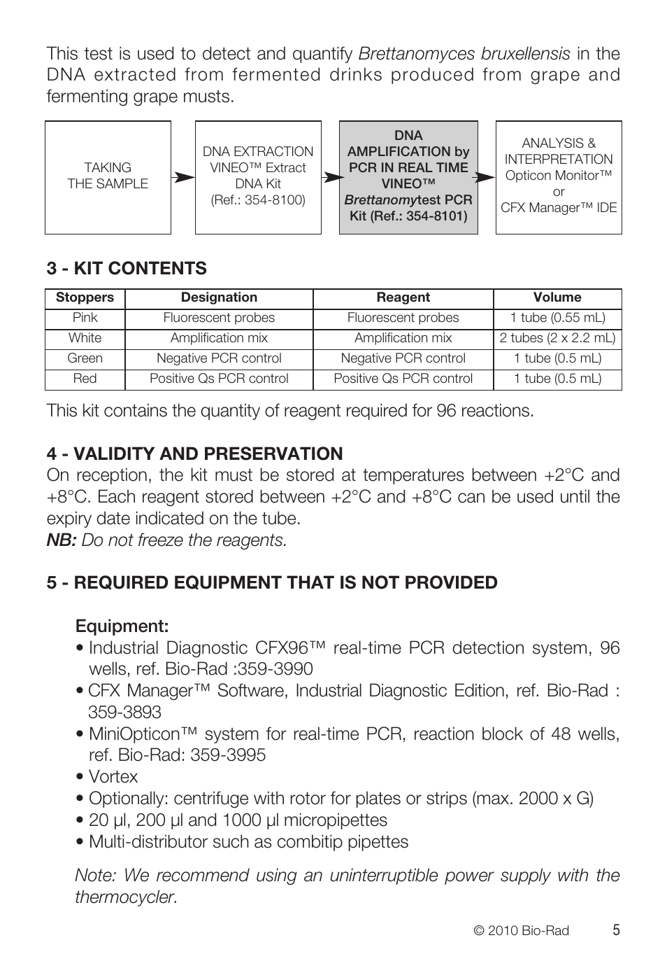 Bio-Rad VINEO™ Brettanomytest PCR Kit User Manual | Page 5 / 56