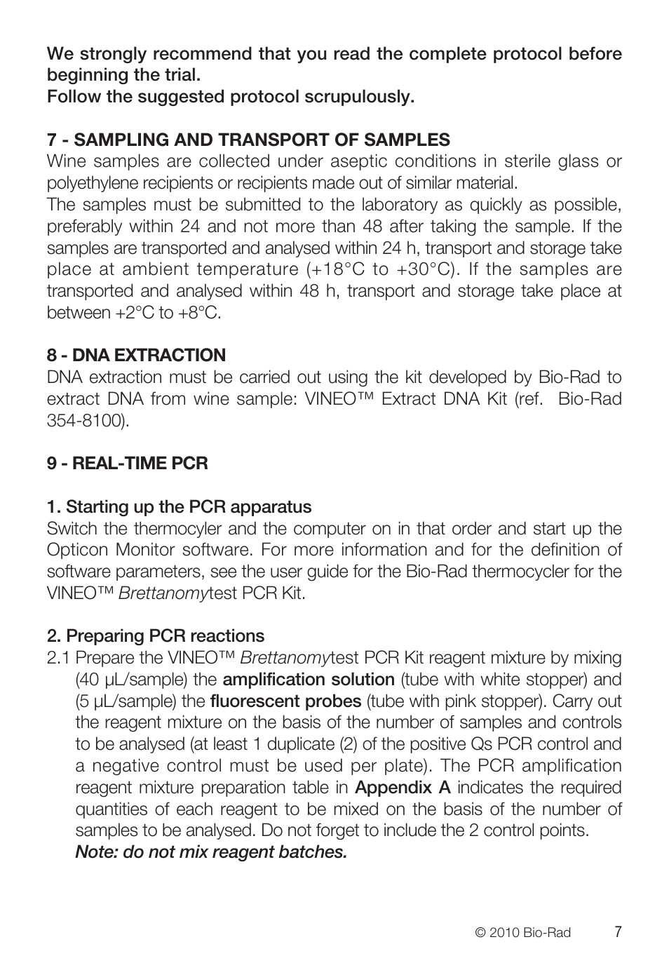 Bio-Rad VINEO™ Brettanomytest PCR Kit User Manual | Page 7 / 56