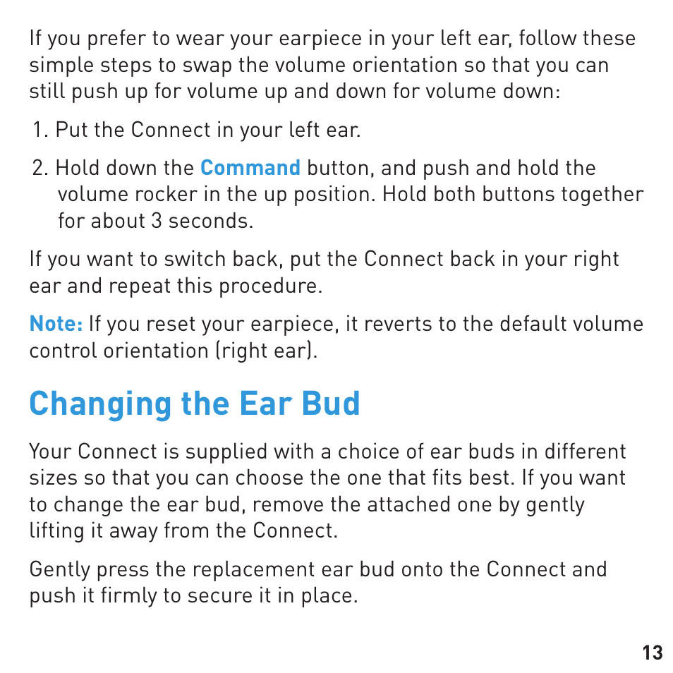 Changing the ear bud | BlueAnt CONNECT Bluetooth Earpiece User Manual | Page 13 / 28