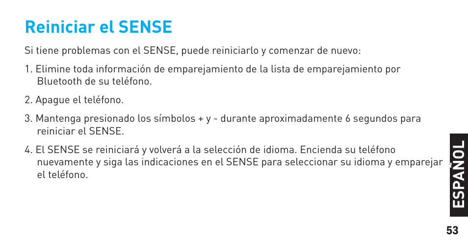 Reiniciar el sense | BlueAnt Sense Speakerphone (S3 Compact) User Manual | Page 53 / 56