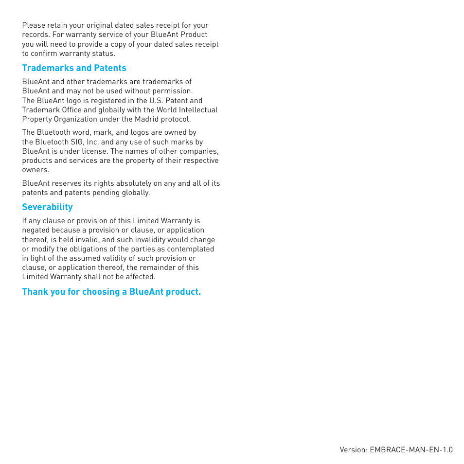 BlueAnt EMBRACE Stereo Headphones User Manual | Page 11 / 12