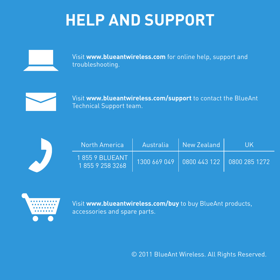 Help and support | BlueAnt EMBRACE Stereo Headphones User Manual | Page 12 / 12