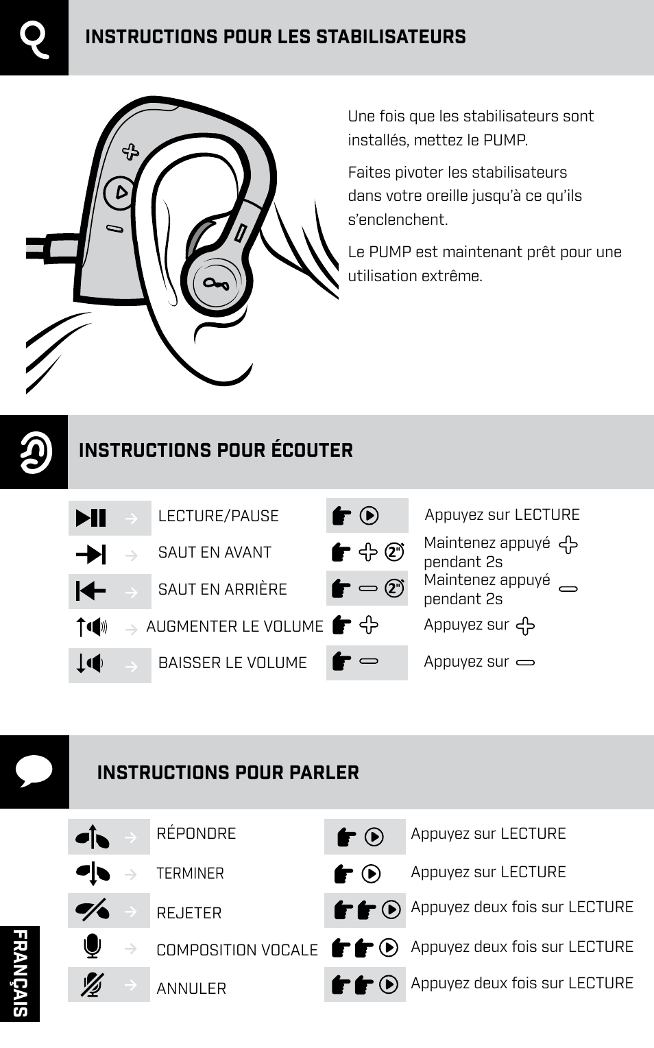 Instructions pour parler | BlueAnt PUMP HD Sportbuds User Manual | Page 12 / 64
