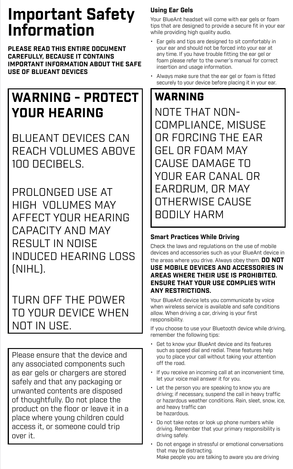 Important safety information, Warning - protect your hearing | BlueAnt PUMP HD Sportbuds User Manual | Page 33 / 64