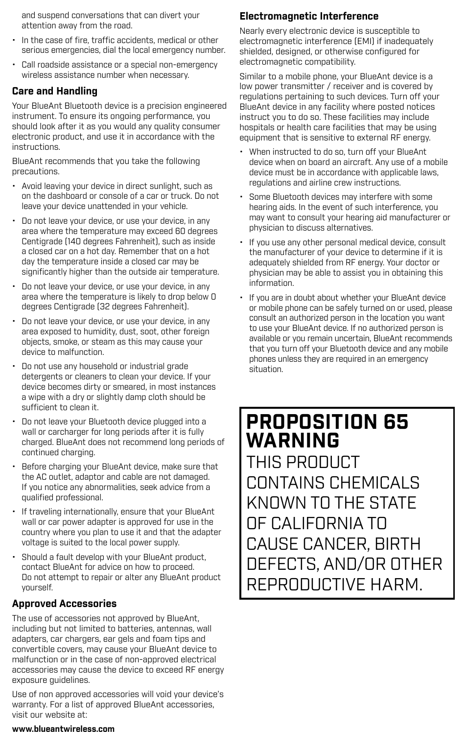Proposition 65 warning | BlueAnt PUMP HD Sportbuds User Manual | Page 34 / 64