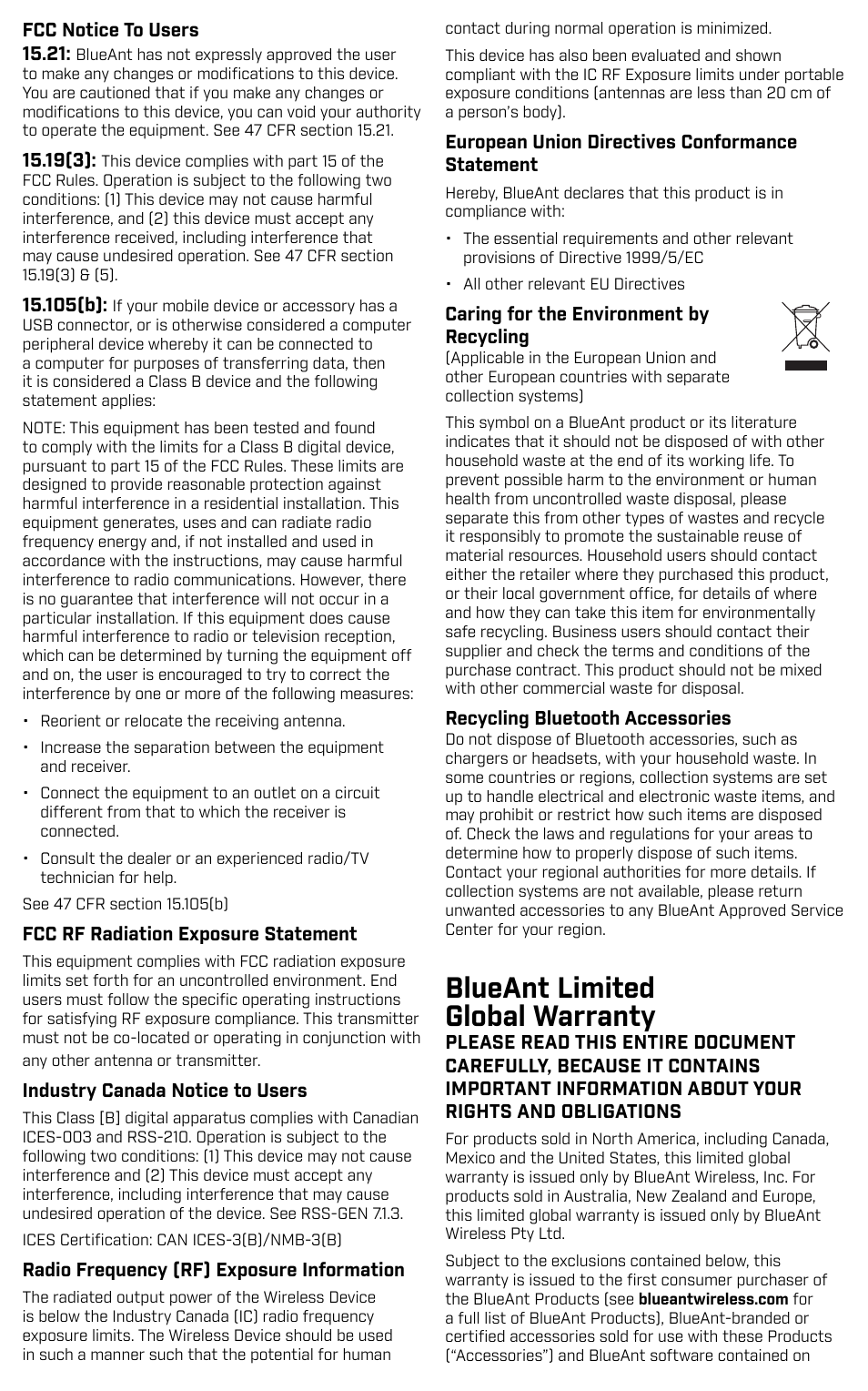 Blueant limited global warranty | BlueAnt PUMP HD Sportbuds User Manual | Page 35 / 64