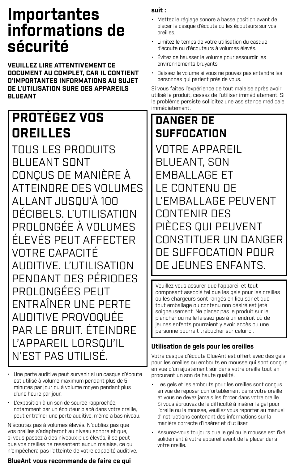 Importantes informations de sécurité, Protégez vos oreilles | BlueAnt PUMP HD Sportbuds User Manual | Page 39 / 64