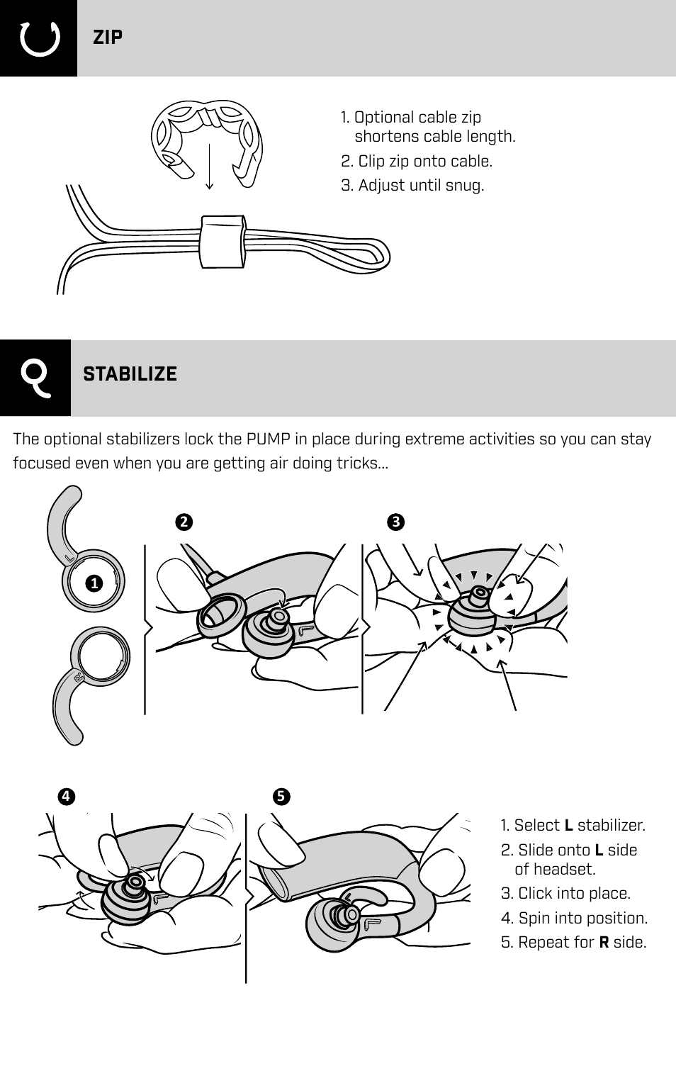 Zip stabilize | BlueAnt PUMP HD Sportbuds User Manual | Page 5 / 64