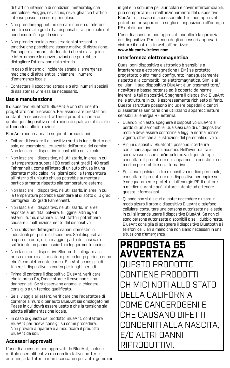 Proposta 65 avvertenza | BlueAnt PUMP HD Sportbuds User Manual | Page 52 / 64