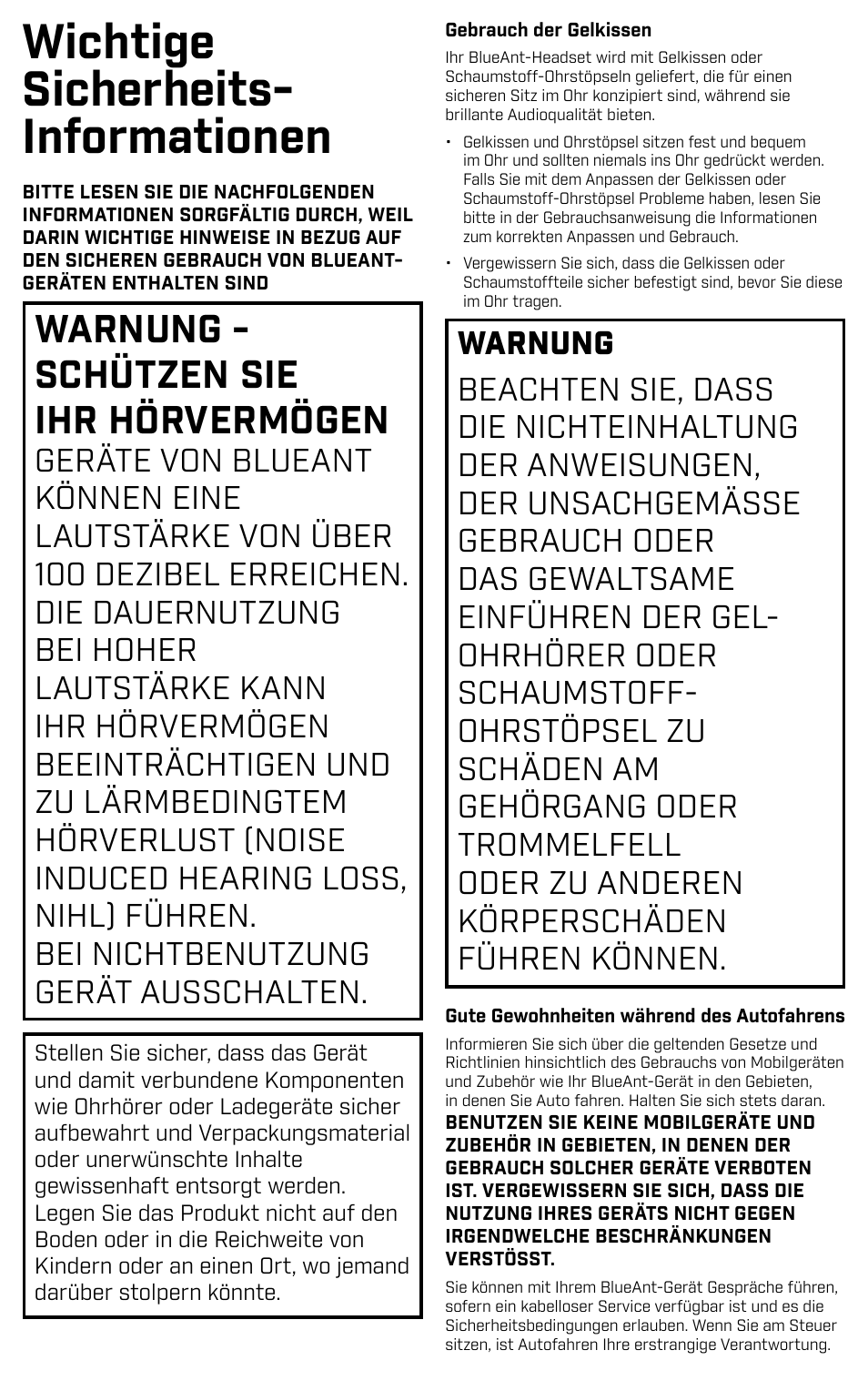 Wichtige sicherheits- informationen, Warnung - schützen sie ihr hörvermögen | BlueAnt PUMP HD Sportbuds User Manual | Page 57 / 64