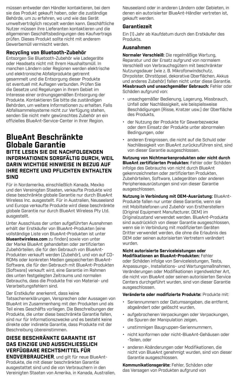Blueant beschränkte globale garantie | BlueAnt PUMP HD Sportbuds User Manual | Page 60 / 64