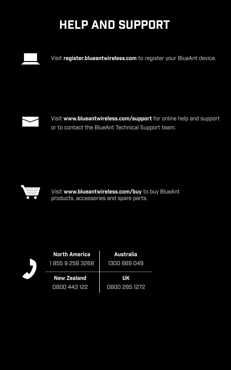 Help and support | BlueAnt PUMP HD Sportbuds User Manual | Page 64 / 64