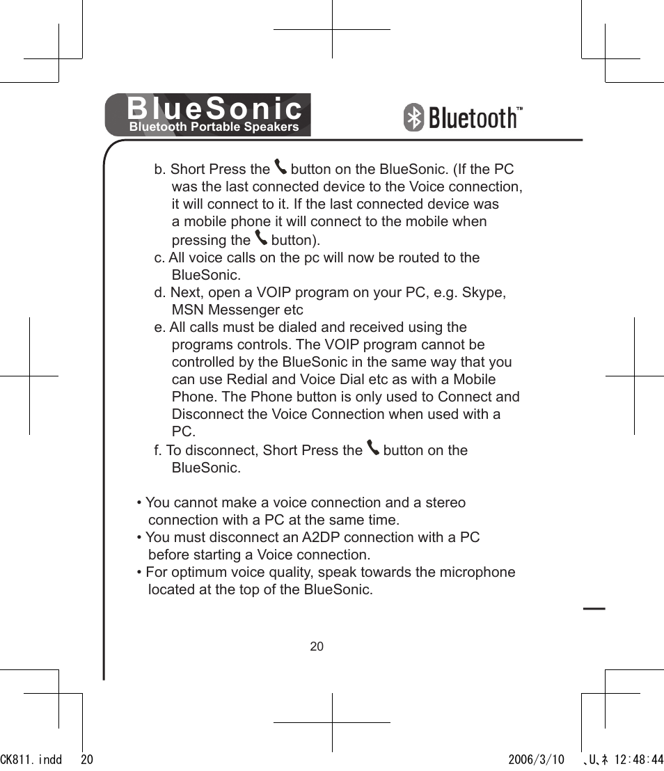 Bluesonic | BlueAnt Bluesonic Bluetooth Portable Speakers User Manual | Page 20 / 40