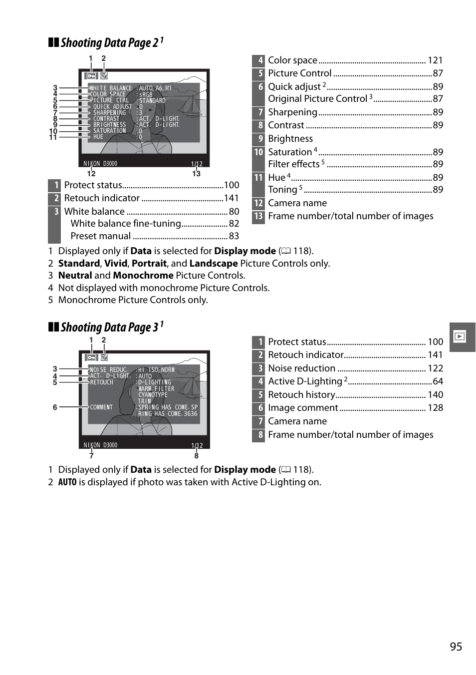 Shooting data page 2, Shooting data page 3 | Nikon D3000 User Manual | Page 113 / 216