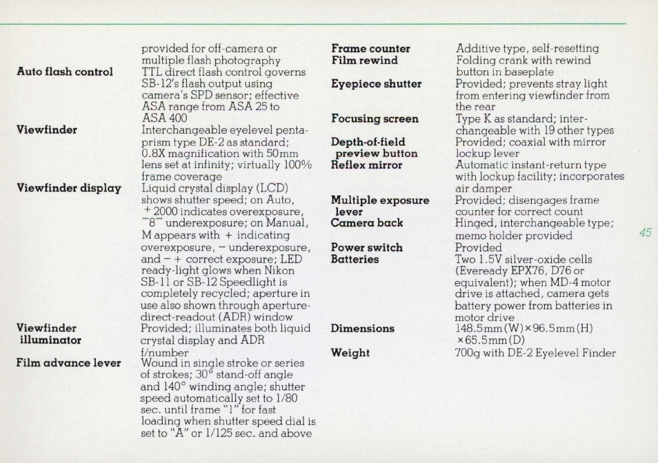 About the liquid crystal display (lcd) | Nikon F3 User Manual | Page 45 / 71
