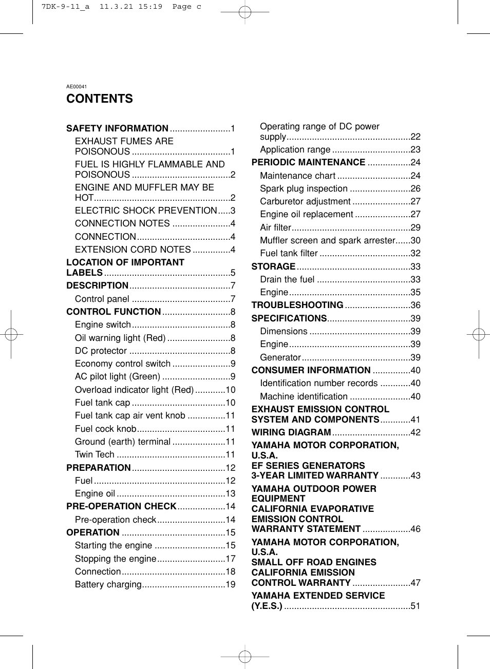 Yamaha ef2000is User Manual | Page 5 / 62