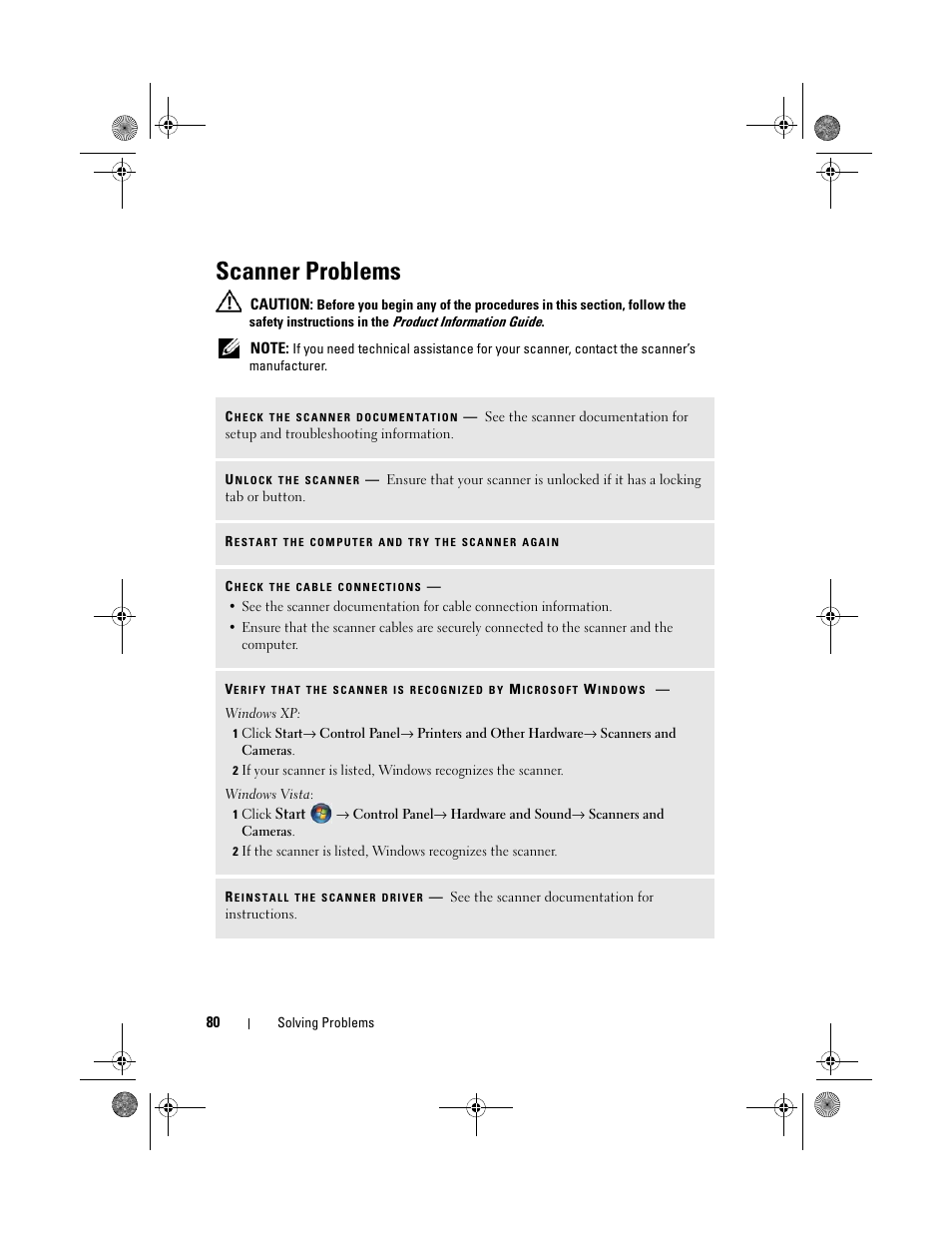 Scanner problems | Dell Inspiron 530 User Manual | Page 80 / 226
