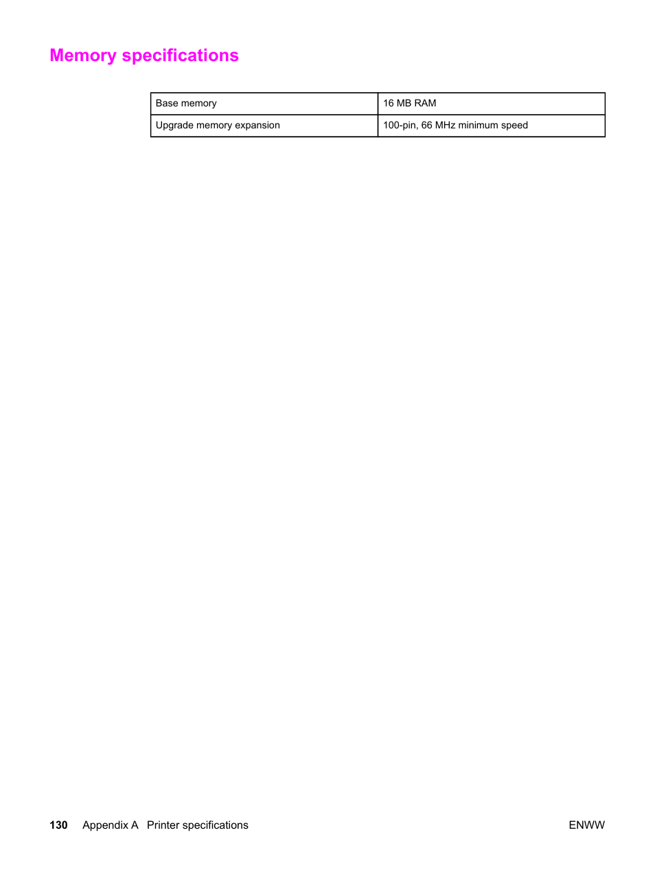 Memory specifications | HP LaserJet 1320 User Manual | Page 140 / 184
