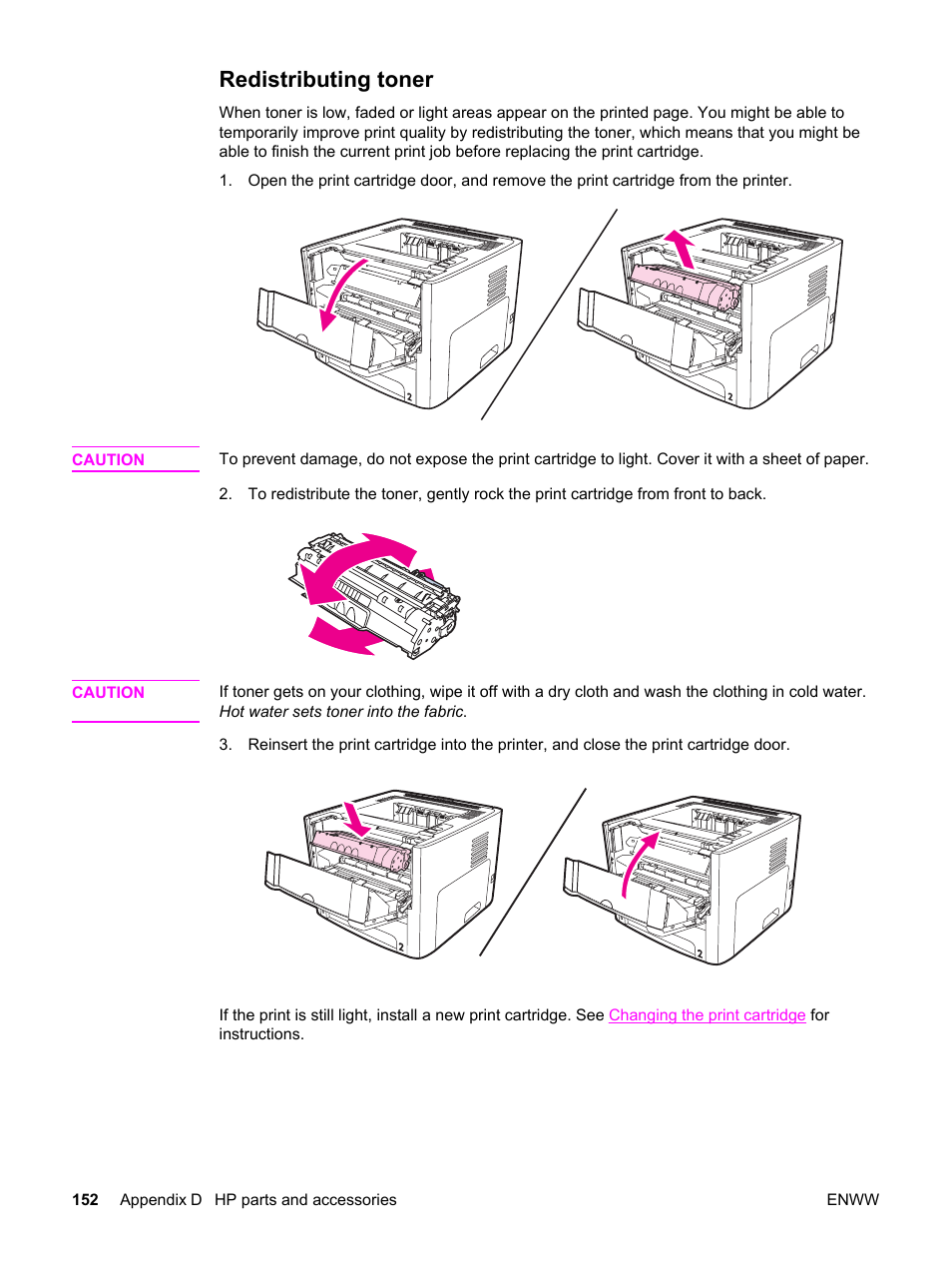 Redistributing toner, Redistributing, Toner | HP LaserJet 1320 User Manual | Page 162 / 184