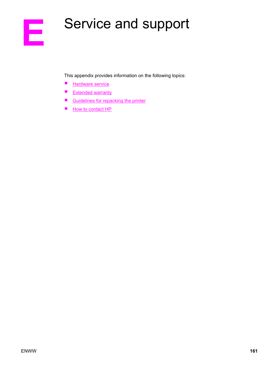 Service and support, Appendix e service and support | HP LaserJet 1320 User Manual | Page 171 / 184
