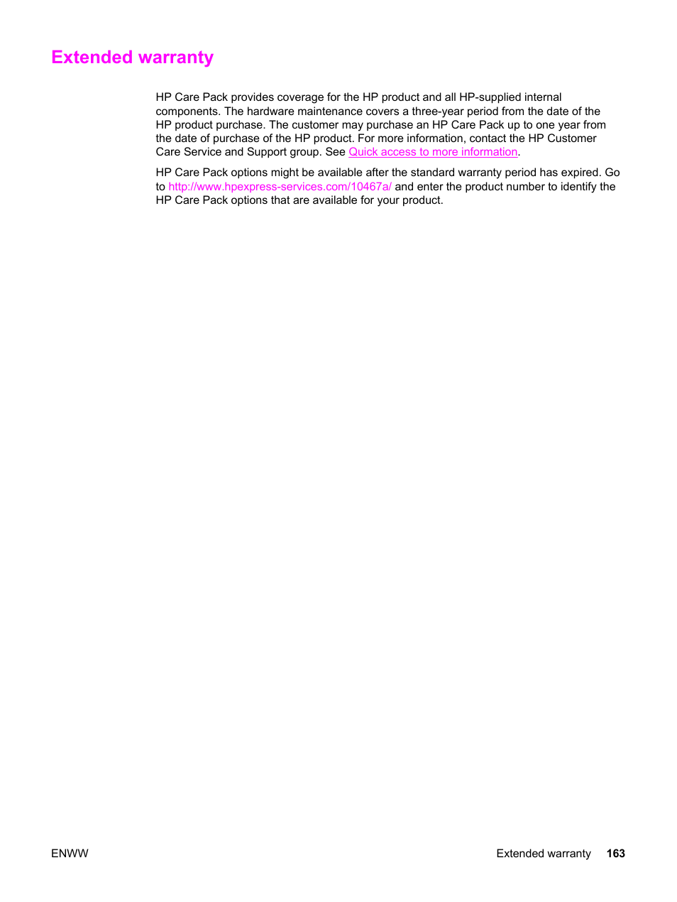 Extended warranty | HP LaserJet 1320 User Manual | Page 173 / 184