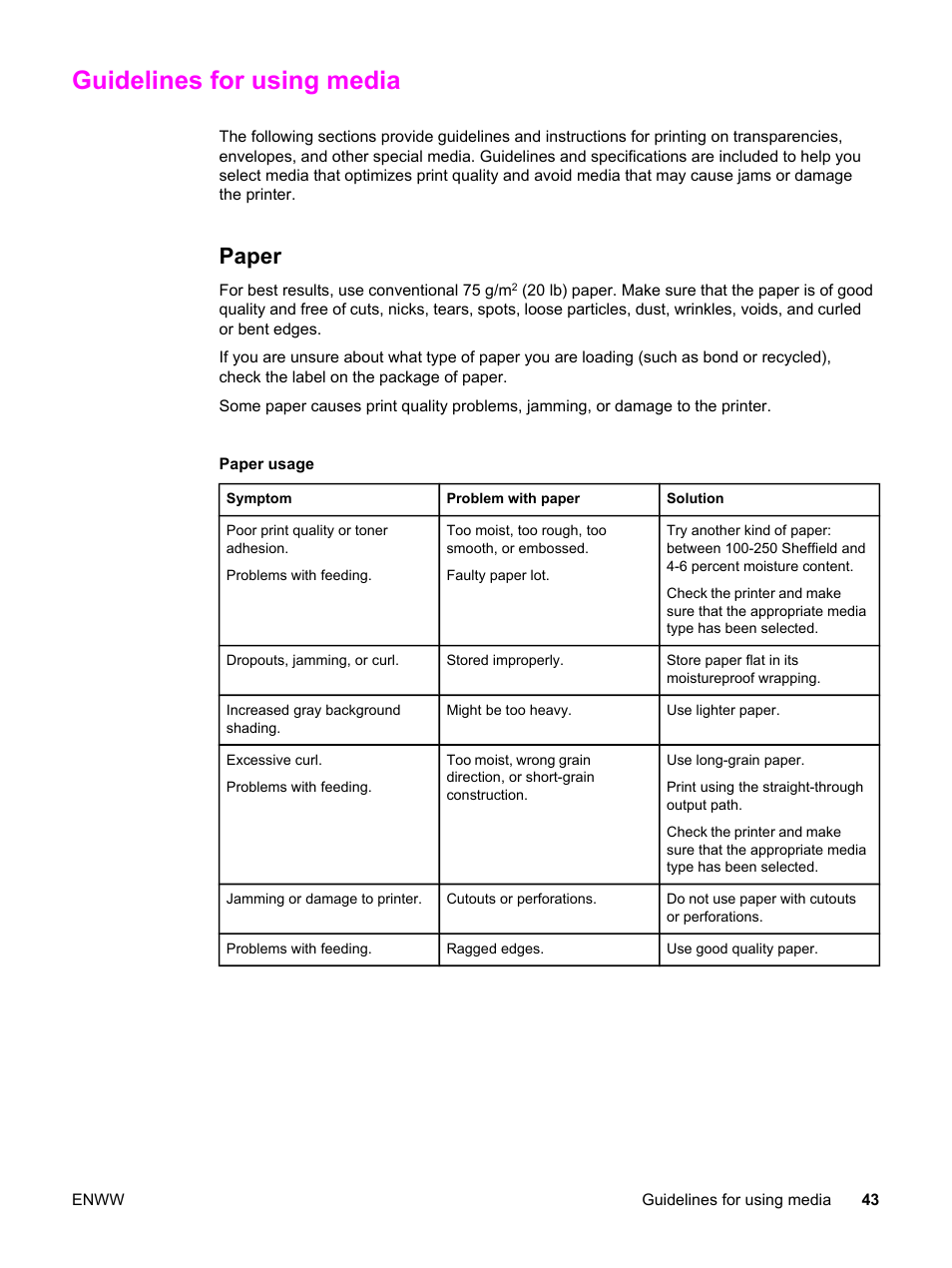 Guidelines for using media, Paper | HP LaserJet 1320 User Manual | Page 53 / 184