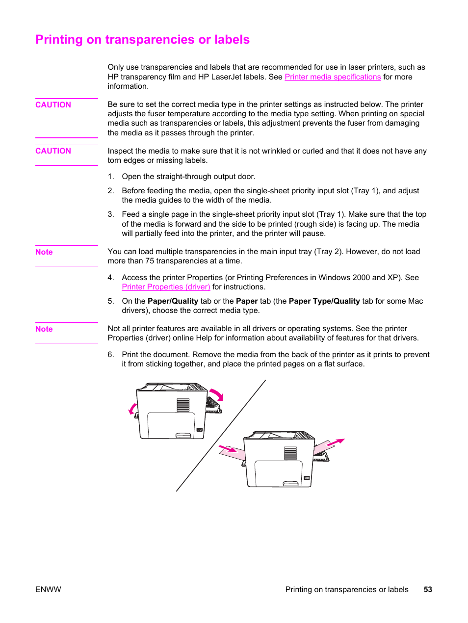 Printing on transparencies or labels | HP LaserJet 1320 User Manual | Page 63 / 184