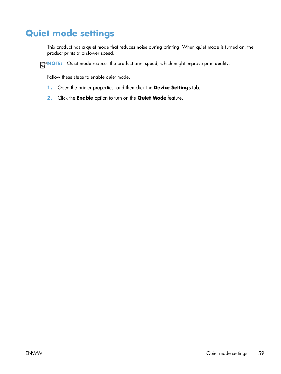 Quiet mode settings | HP Laserjet p1606dn User Manual | Page 71 / 152